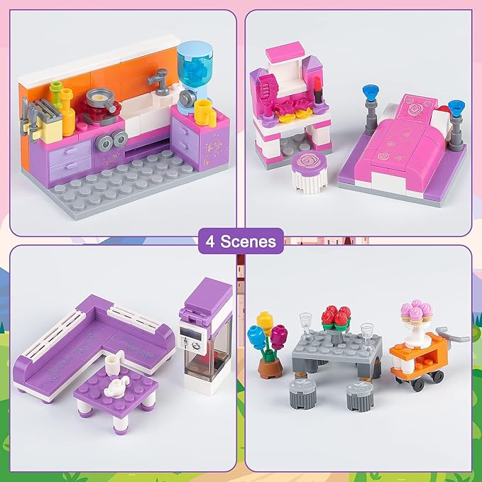 Friends House Building Block Sets, Girls Kitchen Bedroom Friendship Hotel Restaurant Apartment Playhouse Accessories Bricks Kit Birthday Roleplay Gifts for Old Kids 6+ 6-12 8-12