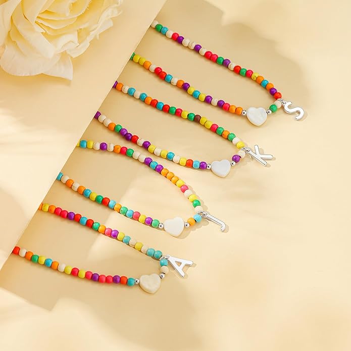 Ursteel Colorful Initial Cute Necklaces for Girls - Trendy Beaded Choker Necklace for Women Teen Girl, Handmade Letter Necklace Gifts for Women Girls Jewelry
