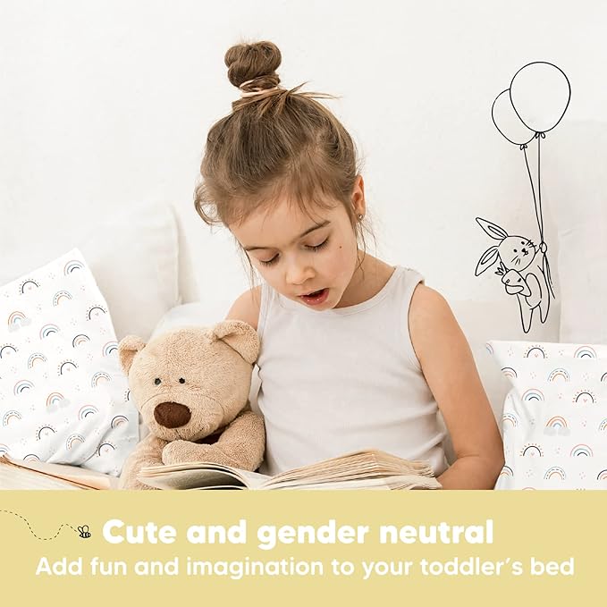 Toddler Pillow with Pillowcase - 13x18 My Little Dreamy Pillow, Organic Cotton Toddler Pillows for Sleeping, Kids Pillow, Travel Pillows,Mini Pillow,Nursery Pillow,Toddler Bed Pillow (Jolly Rainbow)