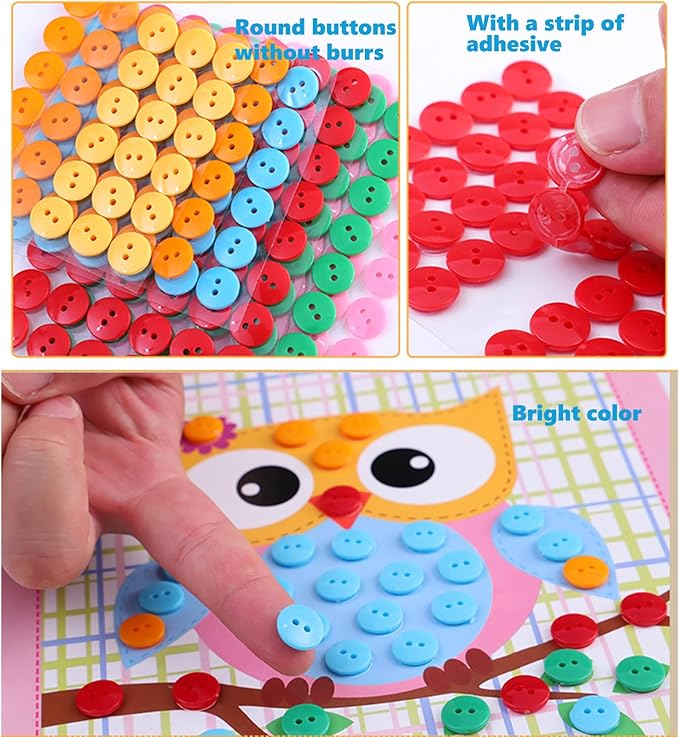 WYNAKESHU 12PCS Button Sticker Drawing Mosaic Sticker Art Kits for Kids Button Art Sticky Button Preschool Art Class Toys Early Education Gift for Girls Boys Over 3 Years