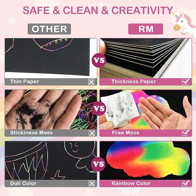 Rainbow Scratch Off Paper for Kids: Easter Crafts Gifts for Kids 60pcs Magic Arts Supplies for Age 3-12 Teen Toys Games for Valentines Birthday Christmas Basket Stuffers |Party Favors(Girls)