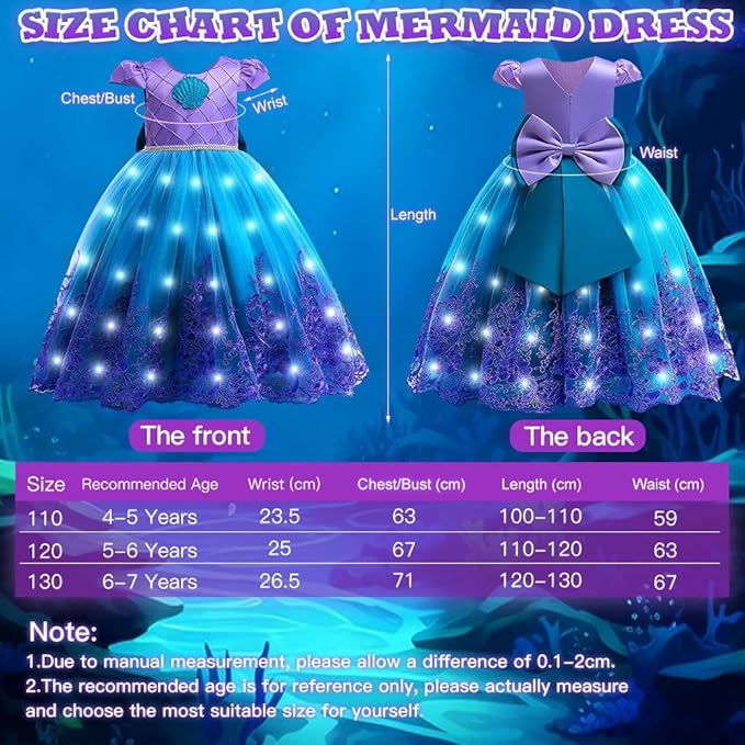 TOLOYE Princess Dresses for Girls, Light Up Mermaid Unicorn Costume Dress with Accessories for Halloween Carnival Cosplay