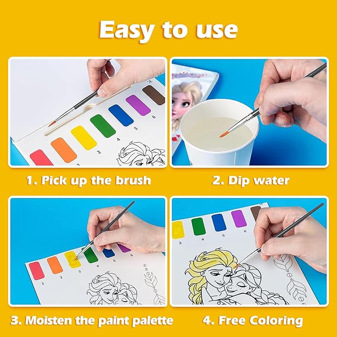 Paint with Water Books for Kids, Water Color Painting Books Kit for Kids Ages 4 5 6 7 8, Cute Cartoon Water Coloring Paint Set Art Craft Gift for Drawing with 2 Brushes