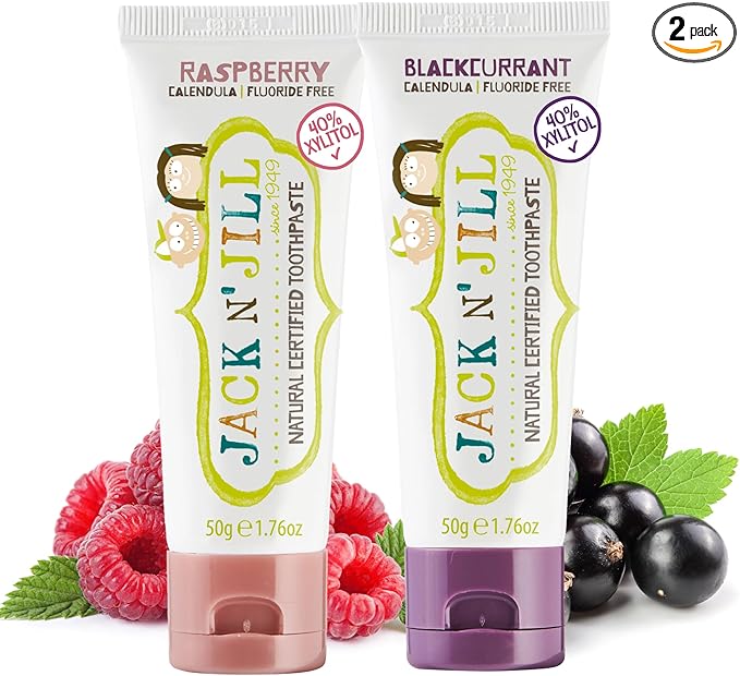 Jack N' Jill Natural Toddler Toothpaste for Baby, Kids and Infants 6 Months & Up, Fluoride Free Training Toothpaste for Toddlers 1-3 (1.76 Fl Oz (Pack of 2), Blackcurrant & Raspberry)