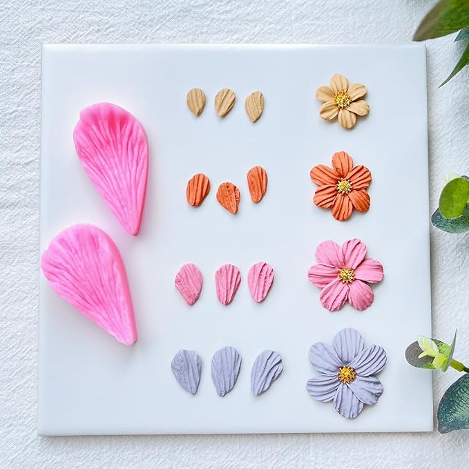 Keoker Flower Petal Clay Cutters - Polymer Clay Cutters for Earrings Making, 4 Shapes with Polymer Clay Petal Press Mold, Clay Cutters for Polymer Clay Jewelry (B)