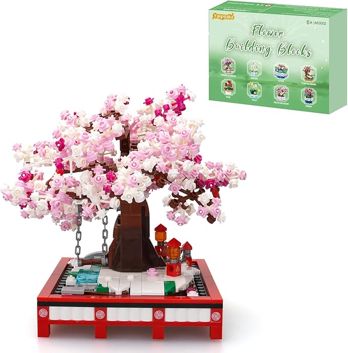 Small Bricks Cherry Blossom Tree Building Set Building Block Kit Sakura Bonsai DIY Toy Potted Plant Tree Regular Particle Simulation Flower Botanical Collection Construction Toy 648 Pcs 63001