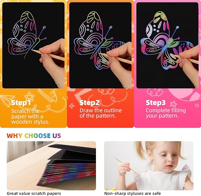 Scratch Art for Kids Rainbow Scratch Paper, Christmas Gifts for Children 130 Sheets Children's Paper Art Sets, Kids Crafts Art and DIY Paint by Scratch,Children's Christmas Sock Filling Gift