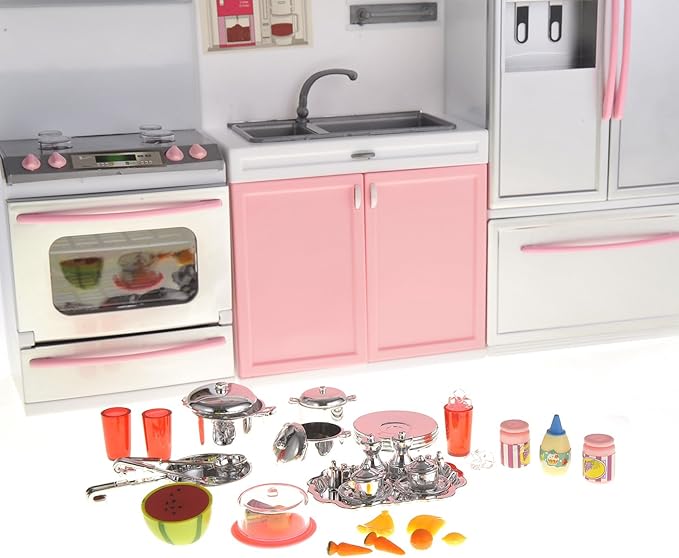 PowerTRC 2 Sets of Modern Toy Kitchen - Battery Operated - Kitchen Playset - Perfect for Dolls