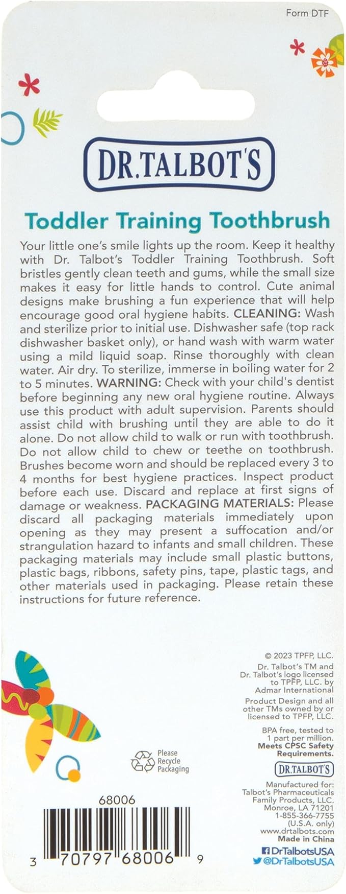 Dr. Talbot's Toddler Training Toothbrush - Soft Toddler Toothbrush for Kids - 6+ Months - Elephant