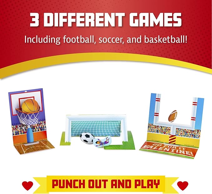 Peaceable Kingdom Valentines Cards for Kids Classroom, Set of 28 Valentines Day Gifts - Flick 'em Sports Games
