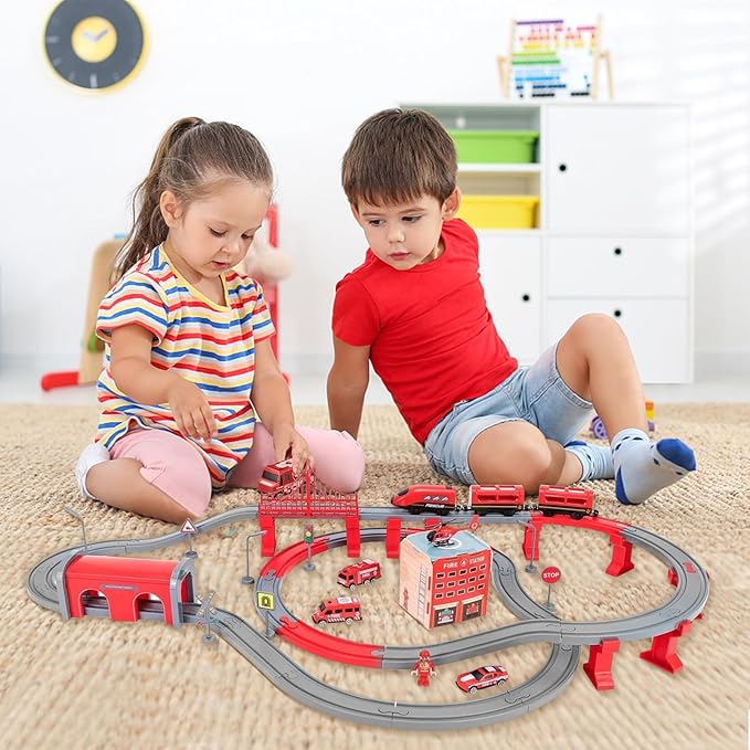 Wdmiya Train Set for Toddlers, 92 Pcs Train Toys for Kids Ages 2-8, Electric Trains Sets with Tracks (Magnetic Connection), Battery Operated Trains Birthday Gift for 2 3 4 5 6 7 Years Old