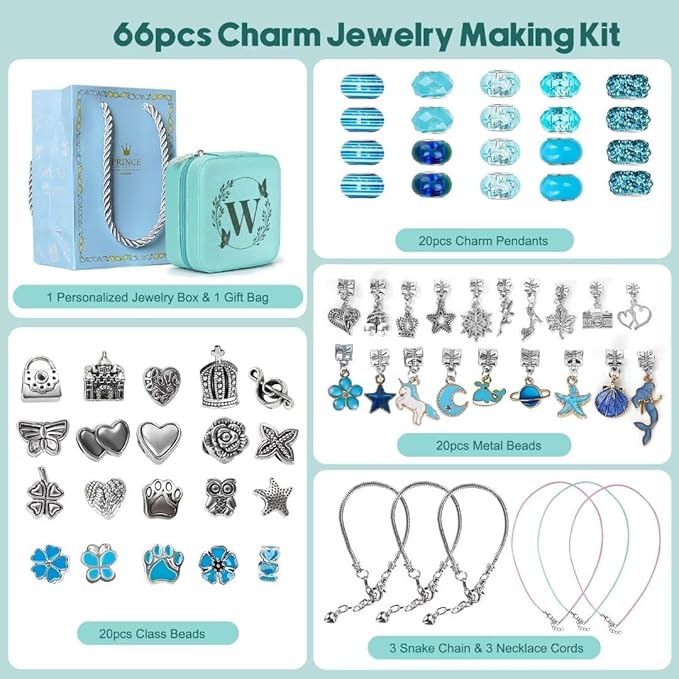 Charm Bracelet Making Kit, Kid Jewelry Making Kit for Girls 8-12, Unicorn Craft Kits for Teen Girls Toys Ages 3-10 Years Old Girl Gifts Trendy Stuff Birthday Christmas Gift with Initial Jewelry Box- W