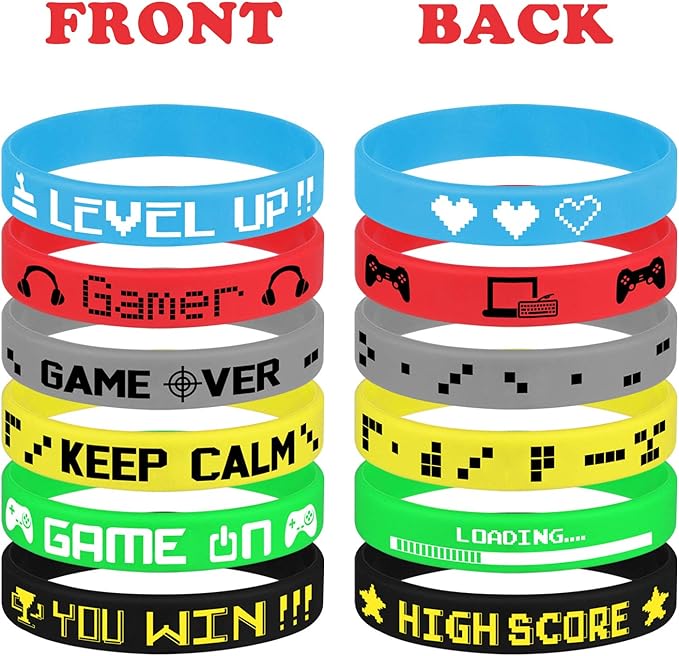 TUPARKA 18 Pcs Video Game Wristbands Rubber Bracelet Game Party Wristbands Supplies for Birthday Party Baby Shower Party Favors, 6 Styles