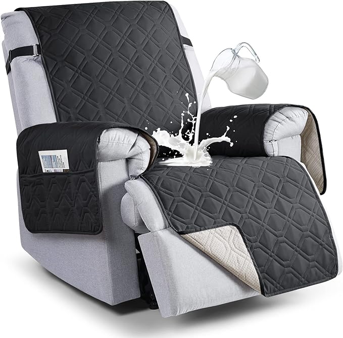 VANSOFY 100% Waterproof Recliner Chair Covers, Recliner Cover Non-Slip Dog Chair Cover Furniture Protector Washable Slipcover with Pocket, Elastic Straps for Pets, Dogs(Black, 28")