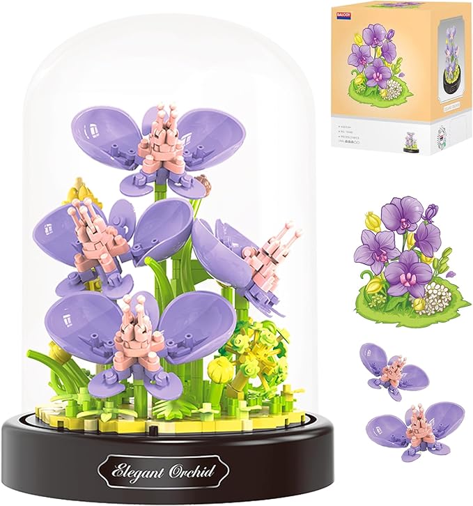 Orchid Flower Building Set for Adult,Mini Artificial Plant Bonsai Tree Friend Set,Botanical Collection Gift for Kids,Flower Kit Building Block,Valentines New Year Birthday Gift for Women Girl