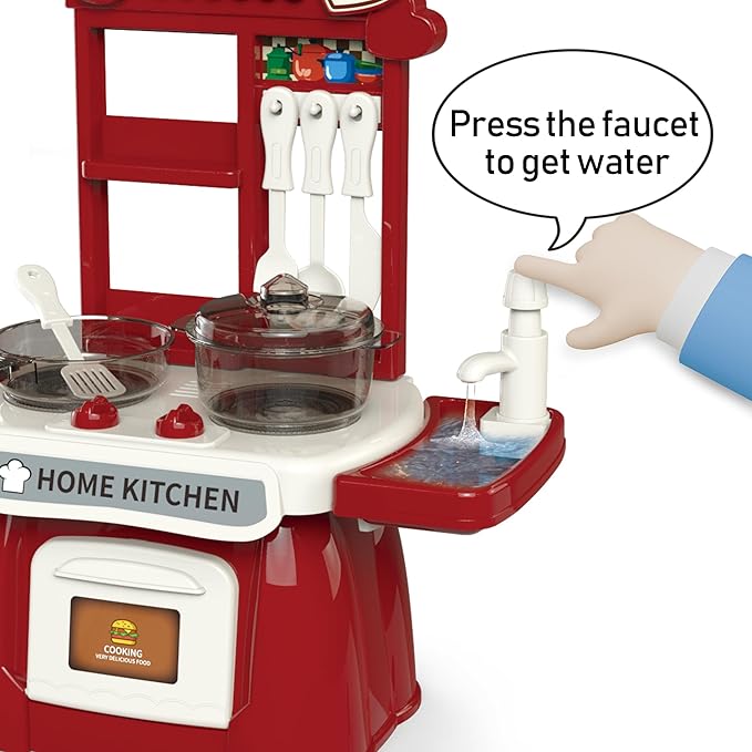 Kitchen Set for Toddler with Sound and Light，Pretend Cooking Food Set,Kids Kitchen Playset，Play Sink with Running Water and Electronic Induction Stove，Kitchen Accessories