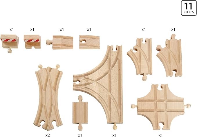 BRIO World 33307 - Advanced Expansion Pack - 11 Piece Set of Wooden Train Tracks for Kids | Train Set Expansion | Fun Learning Toy | Compatible with All Railway Toys | FSC Certified