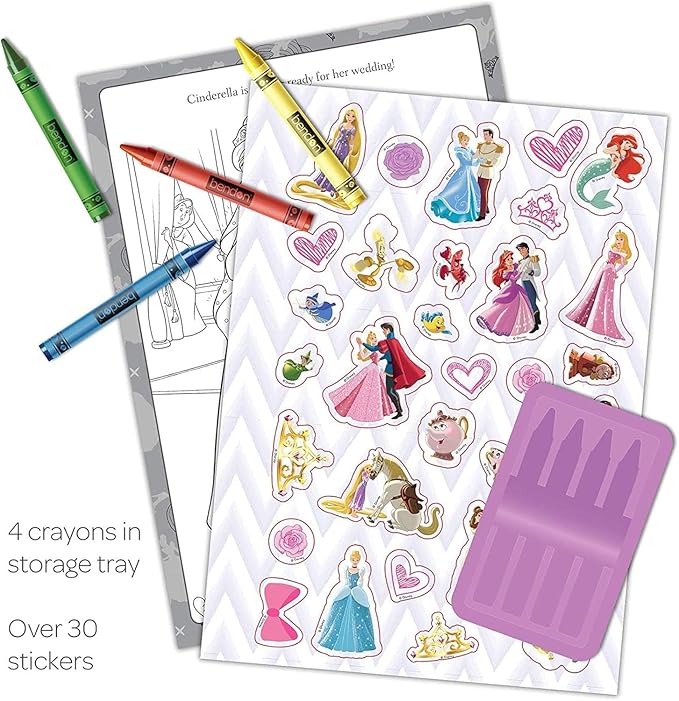 Disney Princess Coloring Book Set for Kids - Bundle Includes 2 Deluxe Coloring and Activity Books with Paints, Stickers, and More Art Set