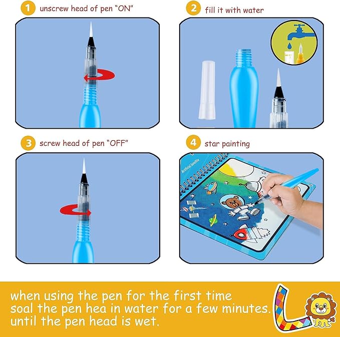 hapray Magic Water Paint Coloring Books for Toddler, Art Toys Age 2-4, Educational Learning Doodle Toy, Gifts for Girl Boy 3 2 1+ Year (Alphabet Transportation 2 Pack)