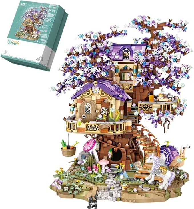 LOZ Mini Blocks 1065 Elf Tree House Building Kit, 3991PCS/MOC Sakura Tree House Street View Building Blocks Set, DIY Mini Bricks House Model, Awesome Building Toys Gift for Adults