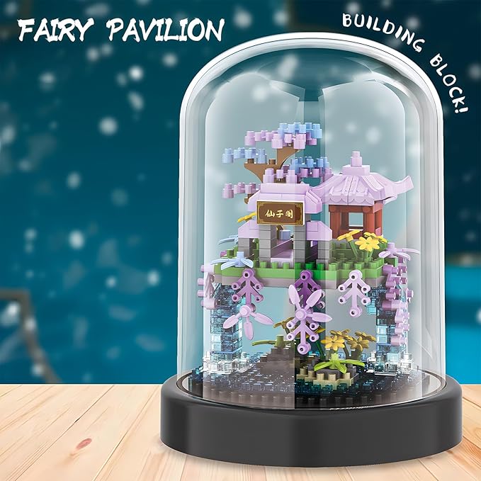 CAXIMSY Cherry Blossom Tree House Building Block Sets with Acrylic Display Box Chinese Architecture of Peach Blossom Bonsai Treehouse Micro Mini Building Set Toy Gift for Kids Adults（305 Pieces）