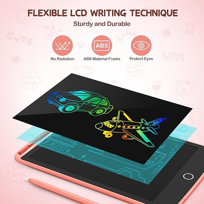 TECJOE 2 Pack LCD Writing Tablet with Fridge Magnets, Doodle Board for Kids Drawing Kitchen Memo, Christmas Stocking Stuffers Birthday Gifts Toys for Boys Girls 8.5 Inch(Blue+Pink)