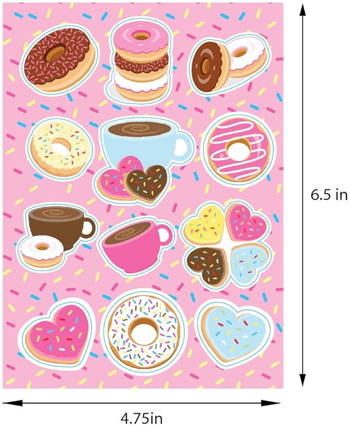 TINYMILLS Donuts Birthday Party Favor Set (12 multi-point pencils, 12 self-inking stampers, 12 sticker sheets, 12 small spiral notepads) Donuts party supplies party favor favor stuffers