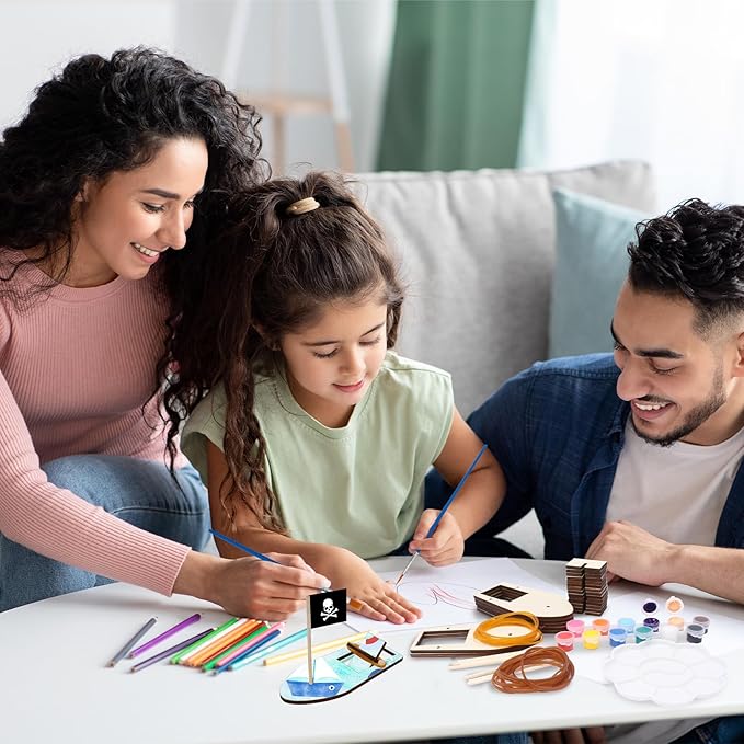 Fennoral 8 Pack Wooden Boat Crafts for Kids Make You Own Sailboat Model Kits DIY to Build and Paint Wood Rubber Band Paddle Boats Toy for School Art Projects Birthday Gifts