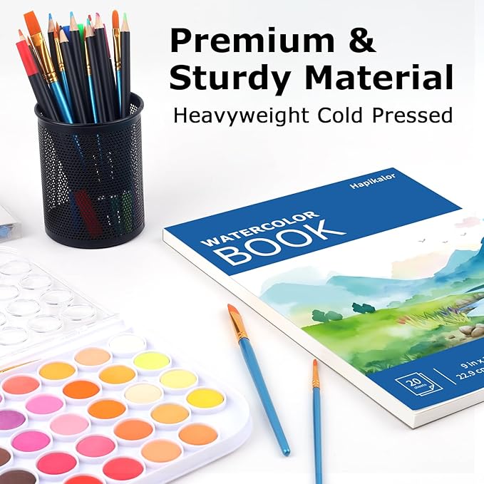 Hapikalor School Supplies for Teens, 3-Pack 9"x12" Watercolor Paper Pad, 140lb/300gsm, Premium Water Color Pad for Paint, Watercolor Pencils, Watercolor Pens, Charcoal, Oil Pastels and Acrylic, Blue