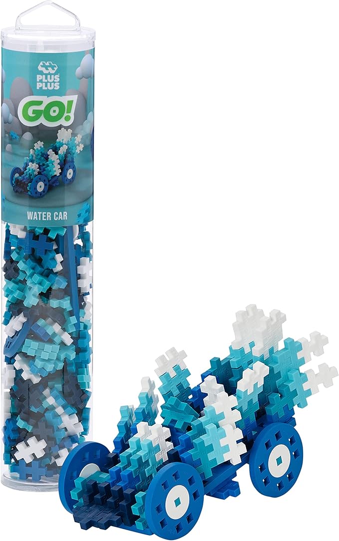 PLUS PLUS Color Cars Tube, Car Building Block Kit, 3D Puzzle Stem Toy Set for Kids, 200 Mini Interlocking Pieces - Water