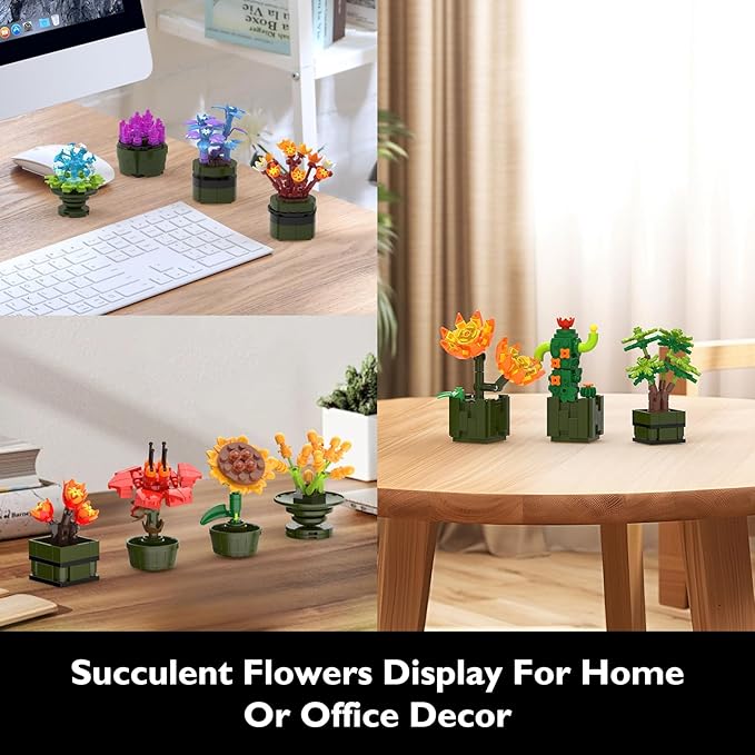 JMBricklayer Flowers Succulents Building Sets for Adults 10001, 12 Pack Tiny Plants Botanical Collection Display for Room Decor, Bonsai Flowers Building Blocks Gifts for Women Girls, Cute Succulents