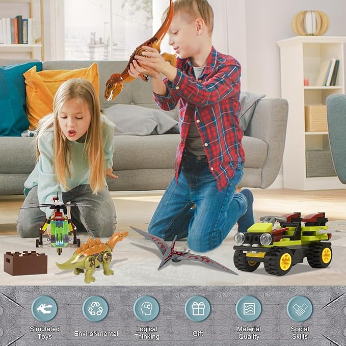 Jurassic Dinosaur Toys Set Compatible with Lego, 319 Pcs Dinosaur Park Toys for Age 8 9 10 11 12 13 14 Years, Chasing Tyrannosaurus Rex Playset for Boys and Girls