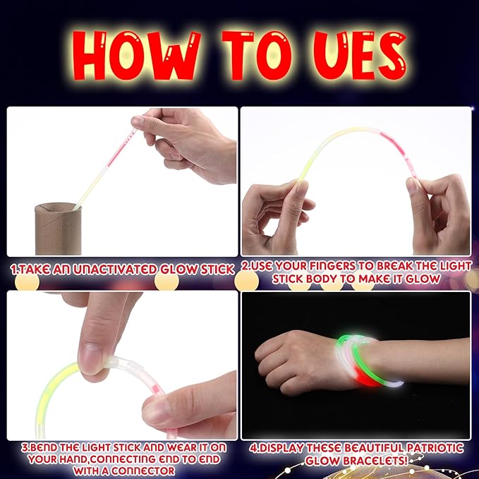 Hanaive 200 Pcs Christmas 8'' Glow Stick Bracelet Bulk Red Green White Glow Stick Bracelet Glow in the Dark Christmas Party Supplies Light up Bracelet for Neon Birthday Memorial Day Favors