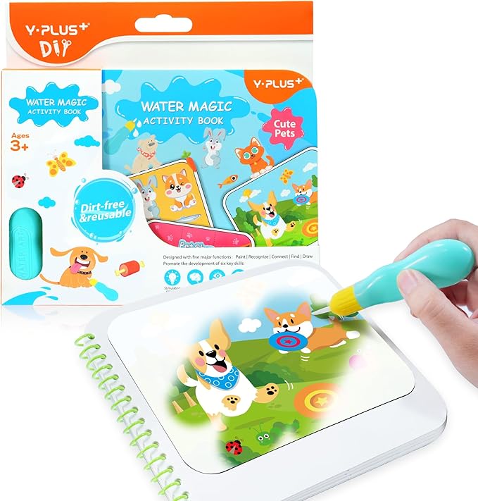 YPLUS Water Reveal Activity Books for Kids, Toddler Travel Toys Mess Free Coloring, Magic Paint with Water Books for Car Plane Yard Ages 3 4 5 6 7 - Theme Animals