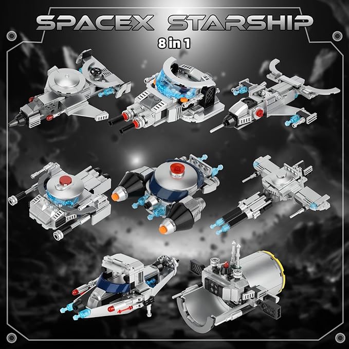 Large-Sized Space Launch Starship Center Building Toy Set 8 in 1 -Compatible with Legos for Adults,Silver-Plated Appearance, Collectible Building Block Set for Rocket Enthusiasts & Adults