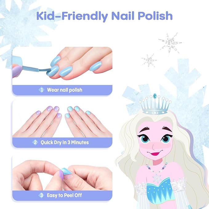 Tomons Kids Nail Polish Set for Girls, Non Toxic Nail Polish Art Kit for Kids Ages 7-12, Frozen Toys Gifts for 8 9 10 11 12 Year Old Girl, Bracelets, Glitter, Sequins, Stickers - 8 Colors