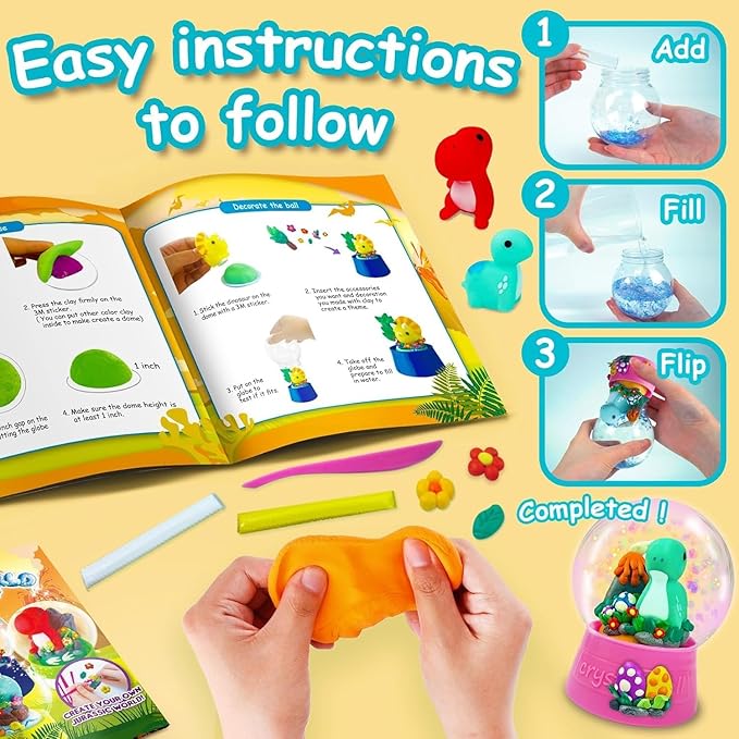 Dinosaur DIY Snow Globe Kit | Make Your Own Water Globe, Arts and Crafts for Kids Ages 4-8, STEM Activities for Kids Ages 5-7, Christmas Birthday, Activities for Girls Ages 8-12