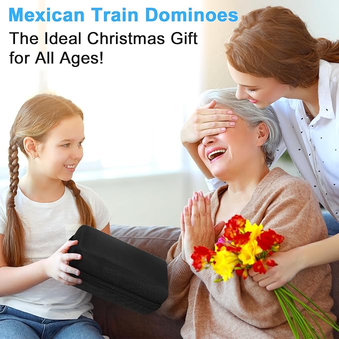 BATURU Double 12 Mexican Train Dominoes Set with Carry Bag, Dominos Set for Adults with 91 Dot Tiles, Classic Board Games for Family Game Night, Travel Games, Birthday Gifts for Women, Men(8 Racks)