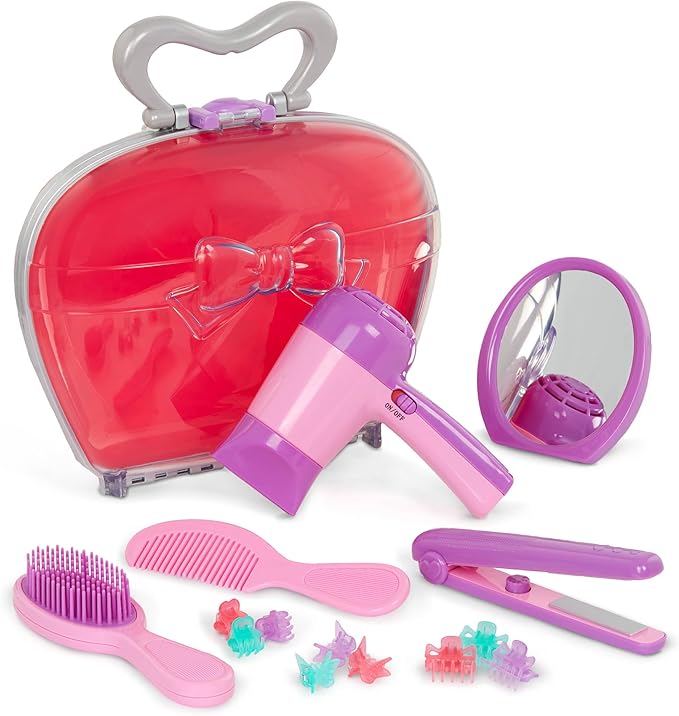 Battat- Play Circle- Hair Dryer With Sounds & Air – Carrying Case – Salon Accessories- Pretend Play Toys- Beauty Shop- 3 years + (15 Pieces)