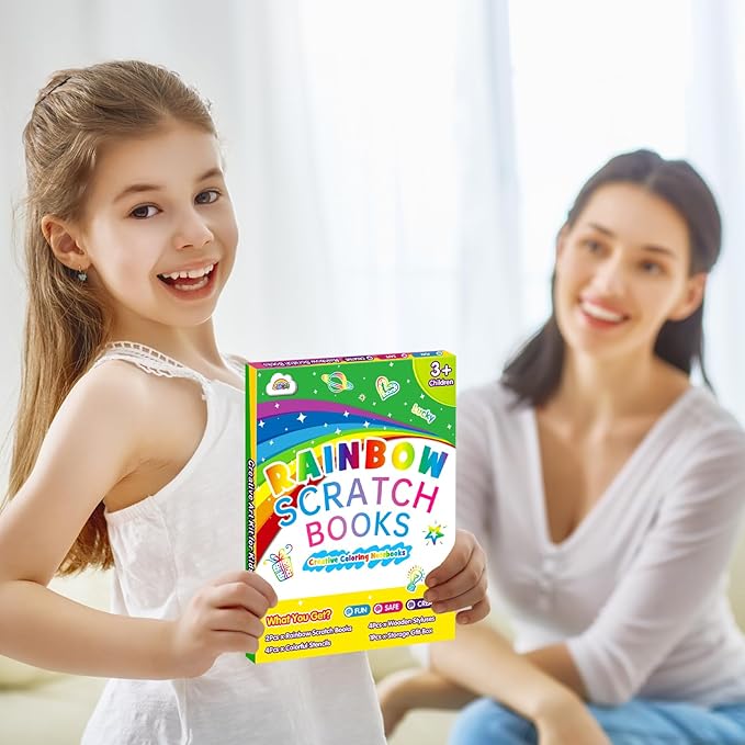 ZMLM Scratch Paper Art Craft Gift: 2 Pack Rainbow Scratch Set Easter Basket Stuffers for Kids Ages 4-8 Drawing Coloring Craft Black Magic Art Supplies Kits for Girls Boys Birthday Party Games Toys