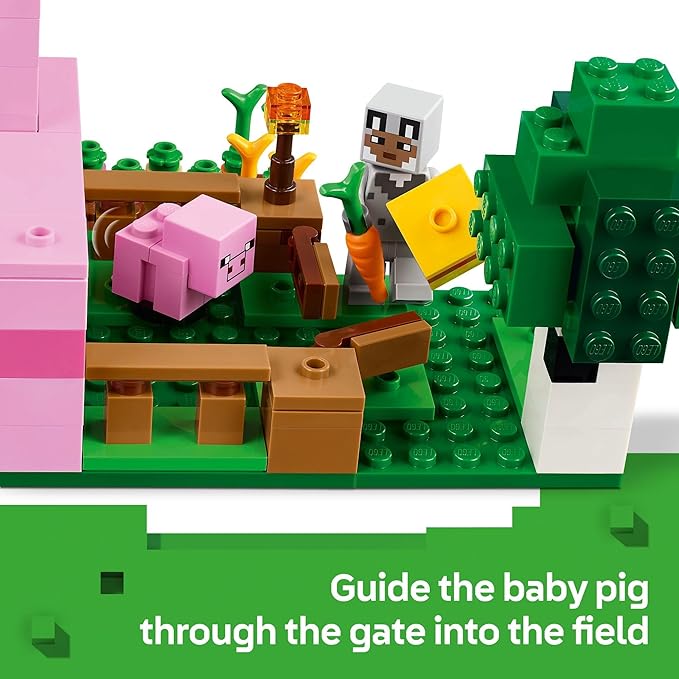 LEGO Minecraft The Baby Pig House Toy Figures and Playset - Building Minecraft Toy for Kids, Boys and Girls, Ages 7+ - with 2 Minifigures for Pretend Play - Gift Idea for Birthdays - 21268