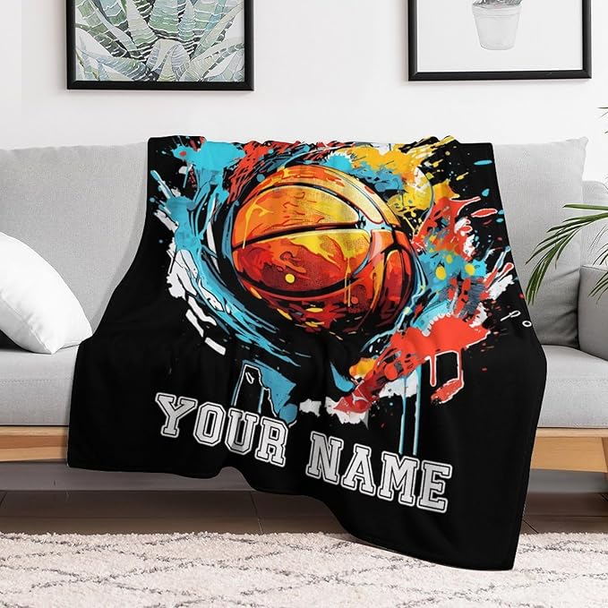 Custom Basketball Blanket - Soft Flannel Sports Basketball Blankets for Teens Adults Women Men Basketball Lovers - Warm Basketball Throw Blankets for All Season Lap, Chair, Sofa - 70"x50"