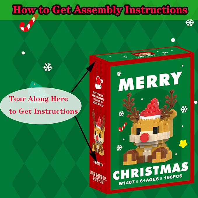 Christmas Reindeer Building Blocks Set Compatible with Lego Advent Calendar 2024 Stacking New Toys Holiday Present Box New Year Xmas Gifts for Kids for Boys & Girls and Adults