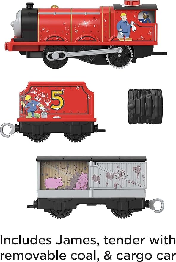 Thomas & Friends Motorized Toy Train Talking James Engine with Sounds Phrases & Coal Car for Preschool Pretend Play Kids Ages 3+ Years