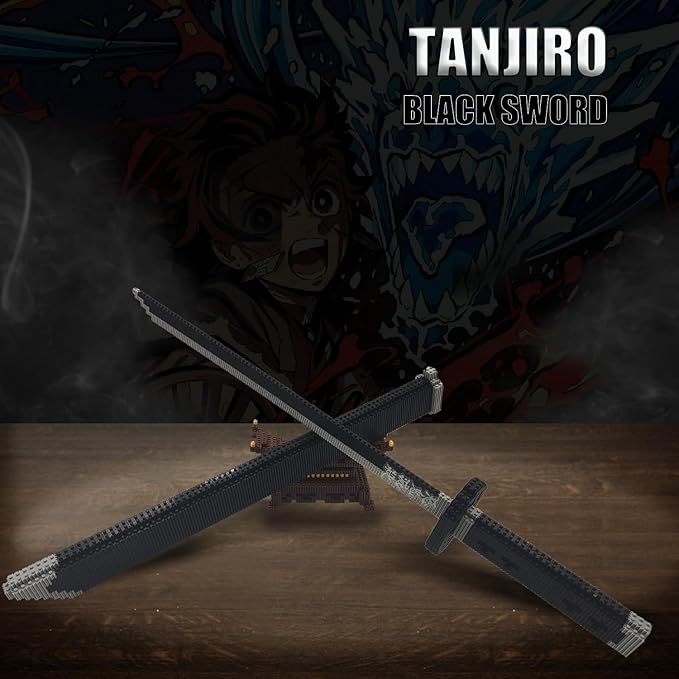 Demon Slayer Sword Building Kit Set Compatible with Lego, 22.8IN Cosplay Anime Tanjirou Sword with Scabbard & Stand, Tokitou Muichirou Katana Stacking Blocks Toy Gift for Kid, Adult
