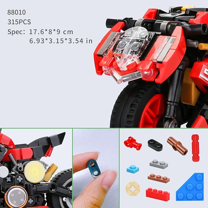 Motorcycle Building Block Set,Model Gift, 88010 Collectible Motorcycle Display Models for Boys and Children Aged 6 and Above 315PCS Red