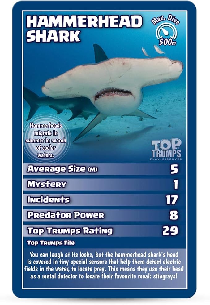 Top Trumps Sharks Classics Card Game, learn about Great White Sharks, Tiger Sharks and Hammerheads in this educational pack, gift and toy for boys and girls aged 6 plus