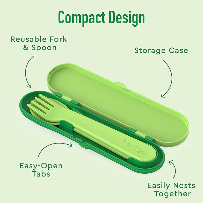 Bentgo Kids Utensil Set - Reusable Plastic Fork, Spoon & Storage Case - BPA-Free Materials, Easy-Grip Handles, Dishwasher Safe - Ideal for School Lunch, Travel, & Outdoors (Safari)