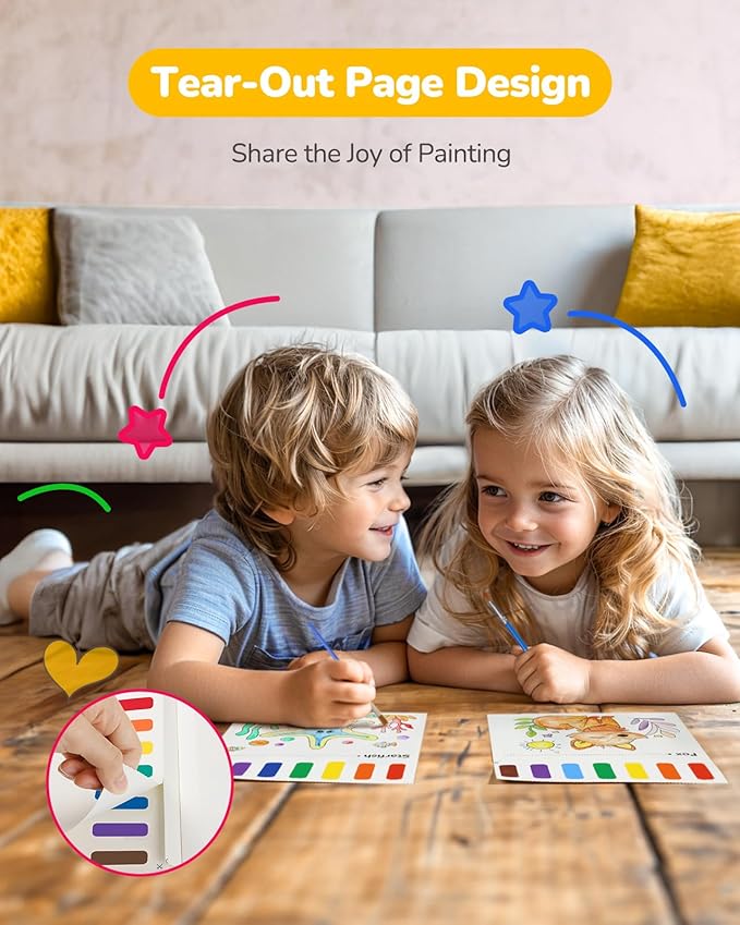TECJOE 3 Pack Paint with Water Coloring Books for Toddlers, Watercolor Paint Set with 6 Brushes, Painting Activity for Kids Ages 4 5 6 7 8, Christmas Gift Arts & Crafts Toy, Dinosaurs, Forest & Sea