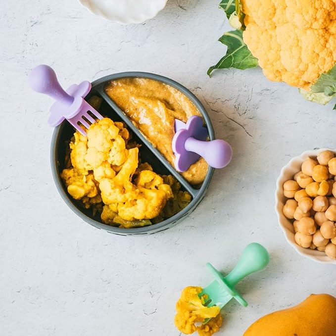 Grabease Toddler & Baby Feeding Utensils Set - Lavender Forks and Spoons - Plastic, 1 Set Toddler Forks - Baby Cutlery